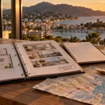 Agence de la mer mandelieu : plans d’appartement et carte près de la baie vitrée, La Napoule à Théoule-sur-Mer