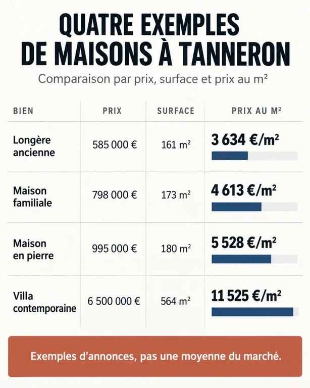 Infographie comparative des prix de maisons à vendre à Tanneron au mètre carré