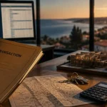 era immobilier mandelieu : dossier de transaction sur table, bureau vitré avec vue Mandelieu-La-Napoule