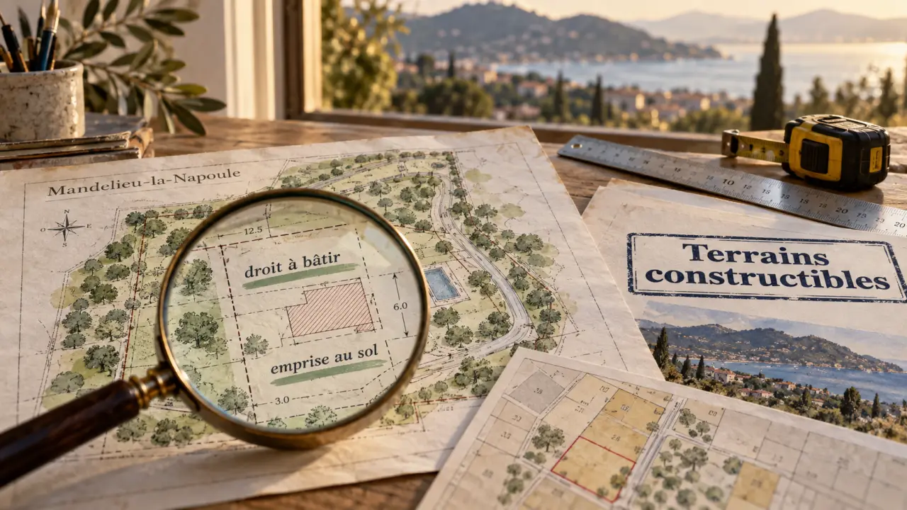 Vente terrain mandelieu la napoule : droit à bâtir, vue mer et emprise au sol