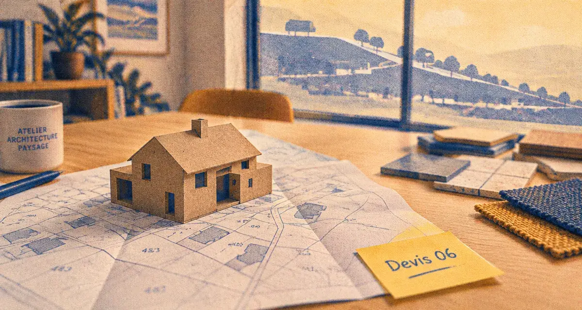 Constructeur 06 : bureau, devis et maquette de maison avant signature